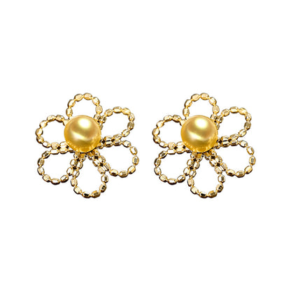 Nuevo diseño de lujo Pendientes premium de perlas de encaje de oro de 18 quilates