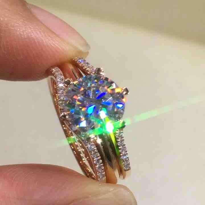 18K Gold Zwei-in-eins Mosanit Ring für Frauen