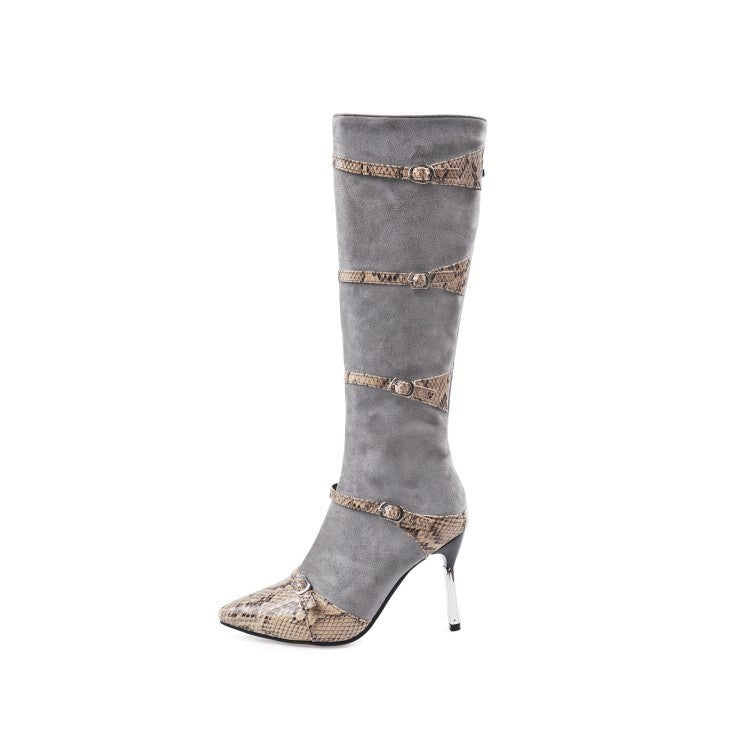 Women's Knee High Boots - Sexy High Heels with Snakeskin Design