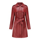 New European and American mid-length leather coat with belt in British style for women