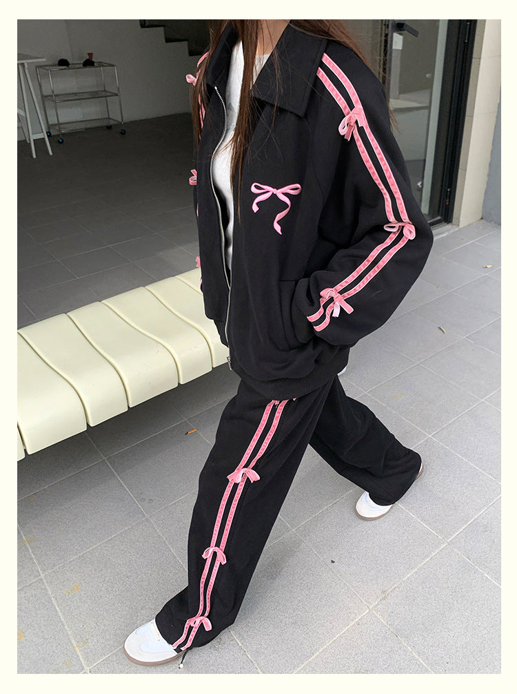 Sport- und Freizeit-Sweater-Mantel mit gerade geschnittener Hose – Für Damen im lässigen Stil