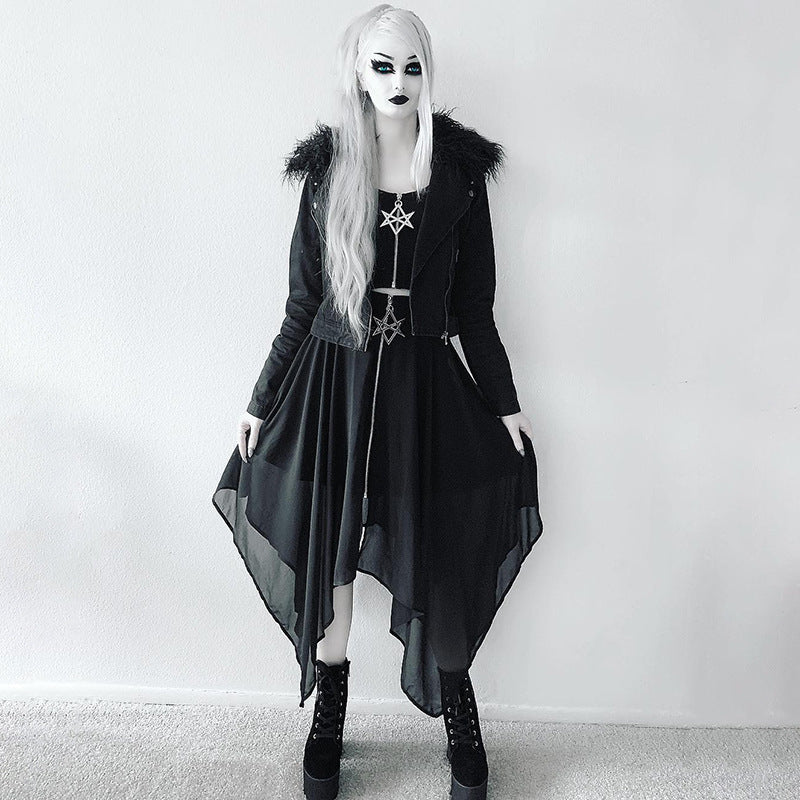 Zombie Cold Irregular Mesh Six-pointed Star Zipper Long Skirt – Einzigartig und stilvoll