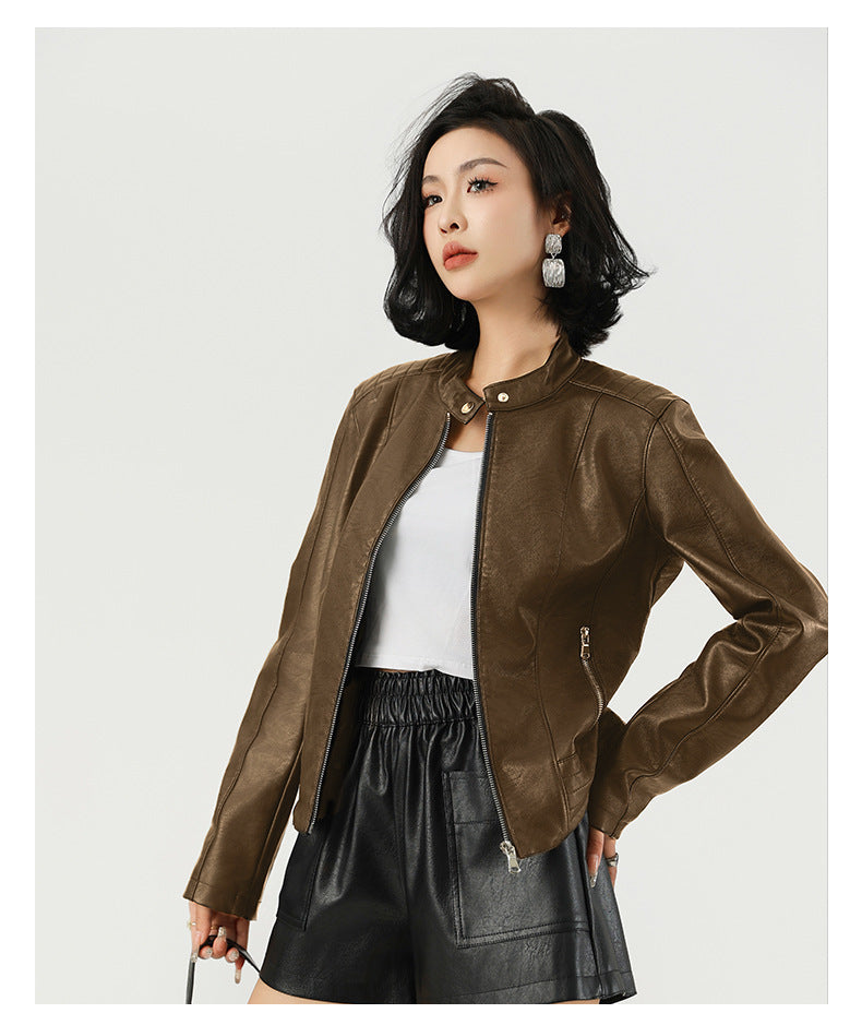 women's locomotive-style leather jacket