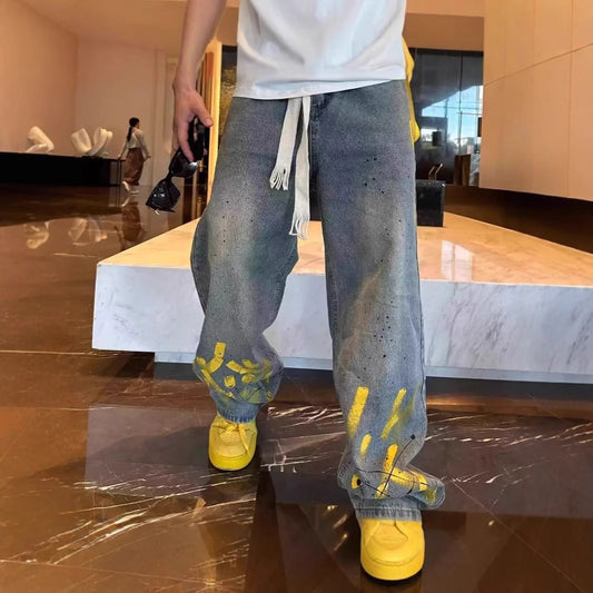 Herren-Casual-Jeans mit handgemaltem Inkjet-Druck