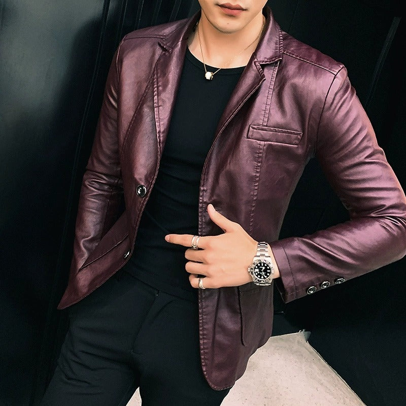 Fashionable casual men's suit leather jacket