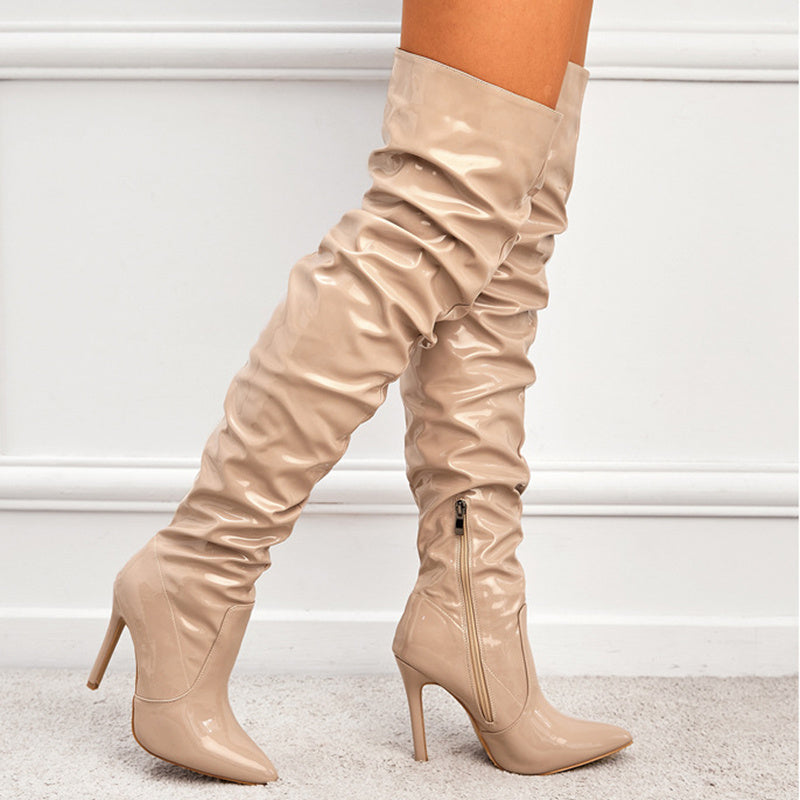 Women's Overknee Boots - Fashionable High Heel Party Boots with Pointed Toe