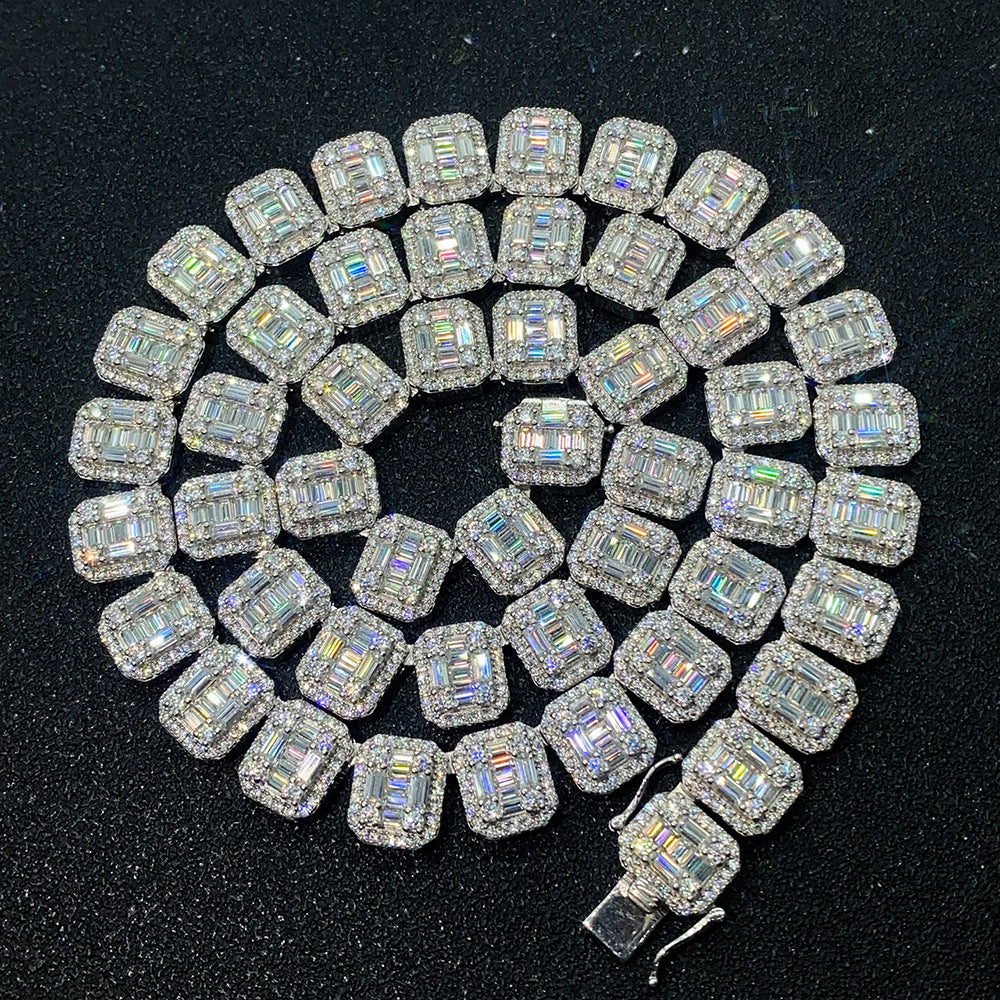 S925 Silber Inlay Rechteckiger Moissanite Cuban Link Kette