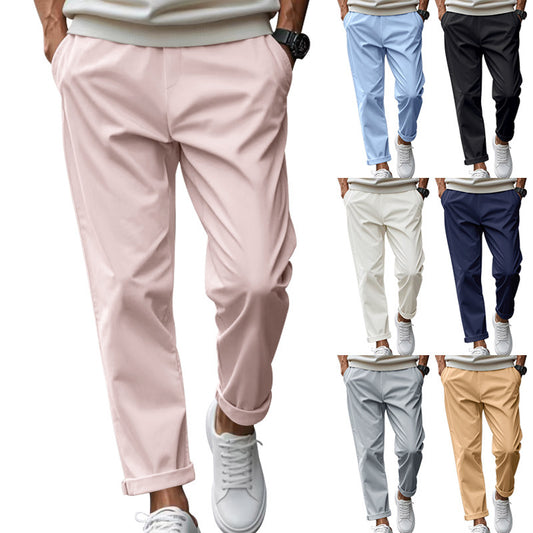 Men's Loose Comfortable Quick-drying Waist-tied Casual Business Pants in Solid Color