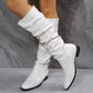 Women's Cowboy Boots - White Long Boots with Pointed Toe and Block Heel