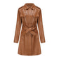 New European and American mid-length leather coat with belt in British style for women