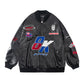 Fashionable personality embroidered PU leather jacket for men