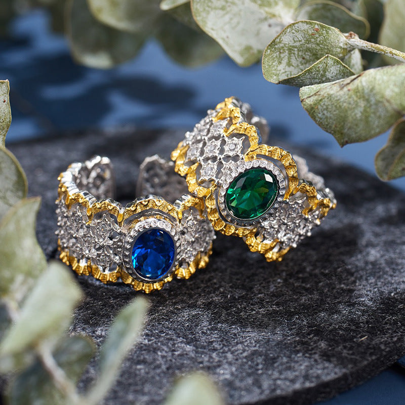 Vergoldeter Zweifarbiger Ring im Palaststil – Retro-Luxus für Damen und Herren