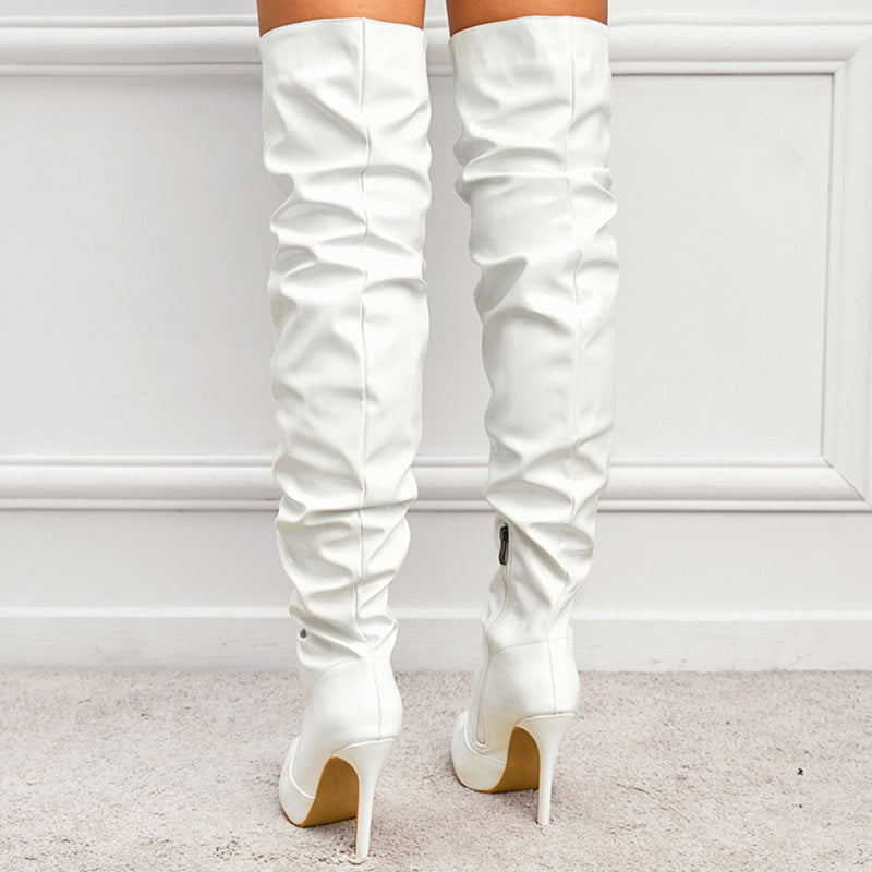 Women's Overknee Boots - Fashionable High Heel Party Boots with Pointed Toe