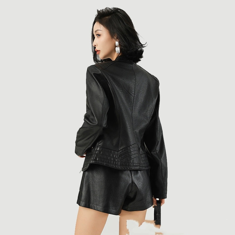 women's locomotive-style leather jacket