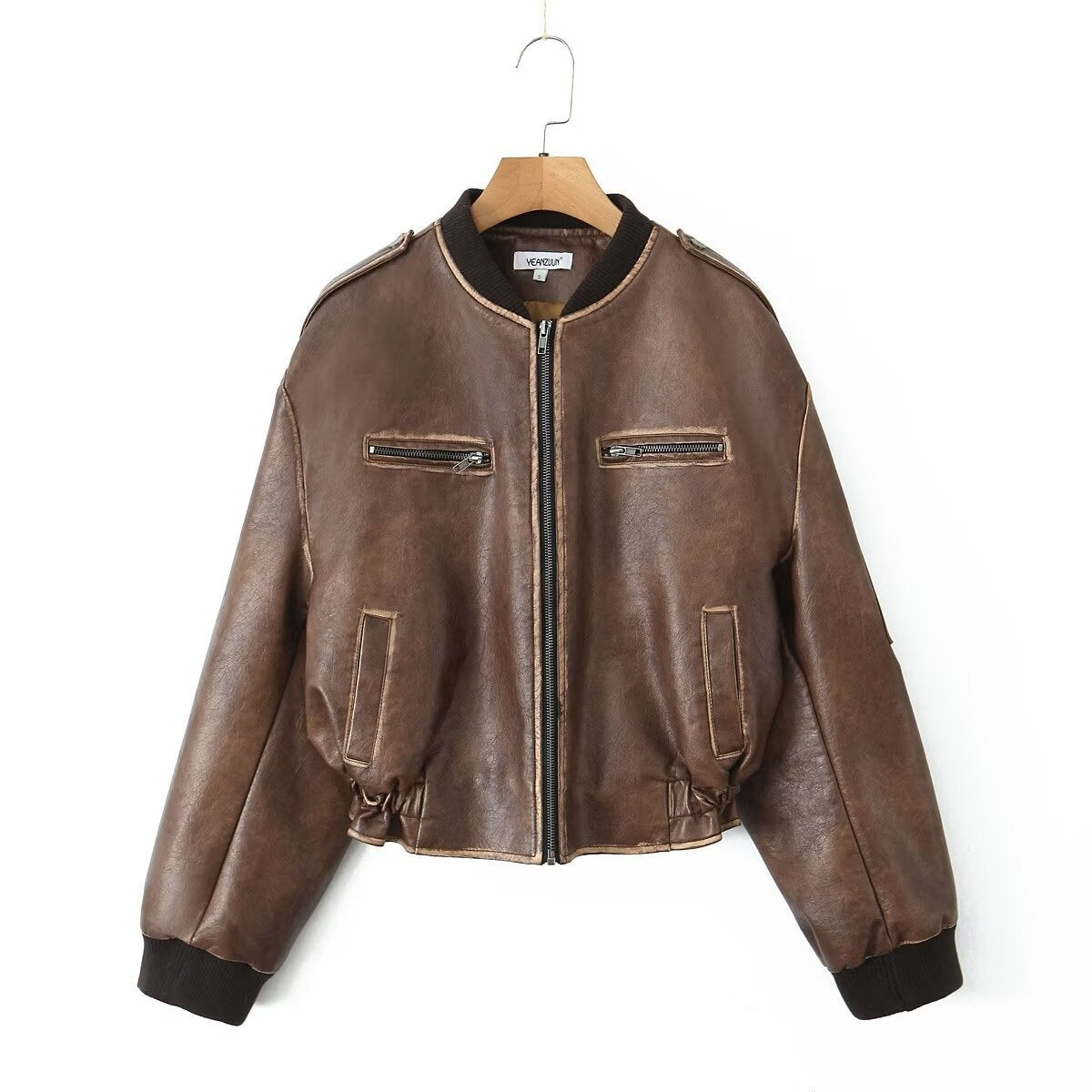 Retro leather jacket in used look – street style short jacket for women in American style