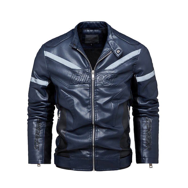 Reflektierende Streifen, modische Plus-Samt-Jugend-Lederjacke für Motorräder