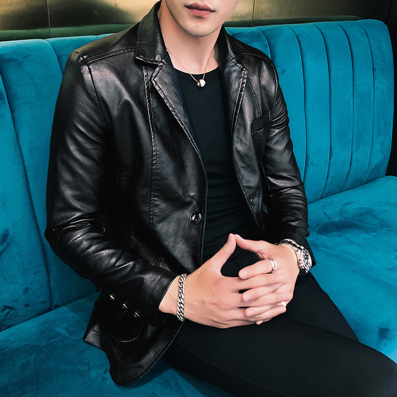 Fashionable casual men's suit leather jacket