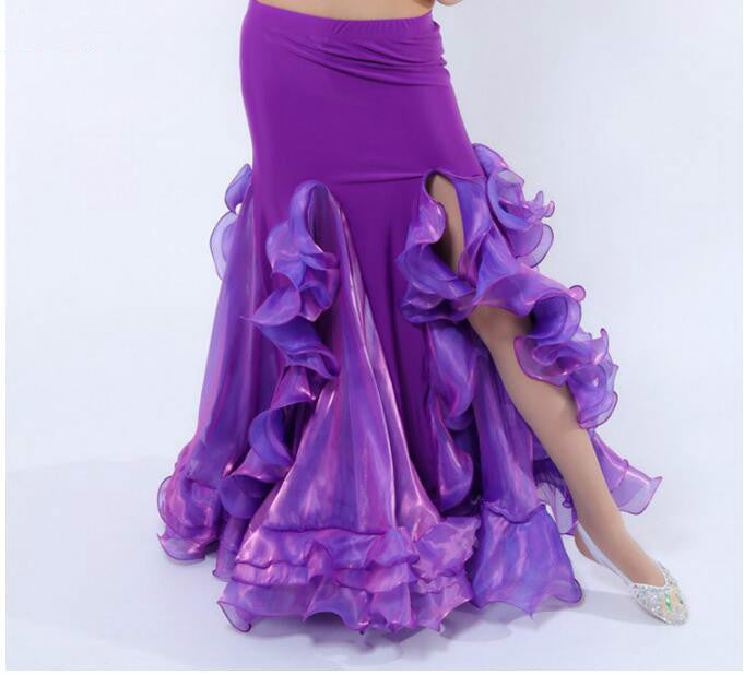 belly dance performance long skirt with slit and hems