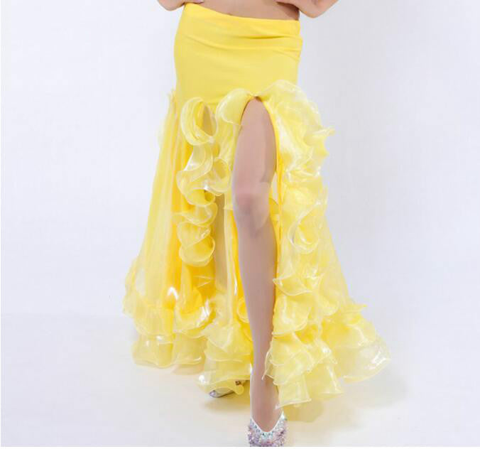 belly dance performance long skirt with slit and hems