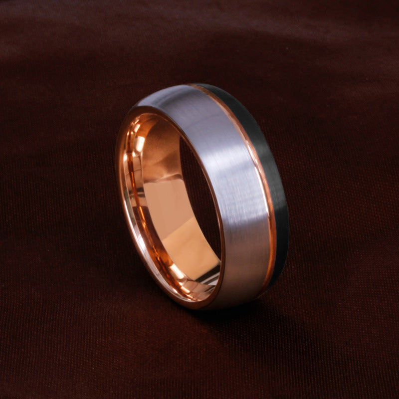 Herren-Tungsten-Goldring – Breites Design in Roségold-Optik