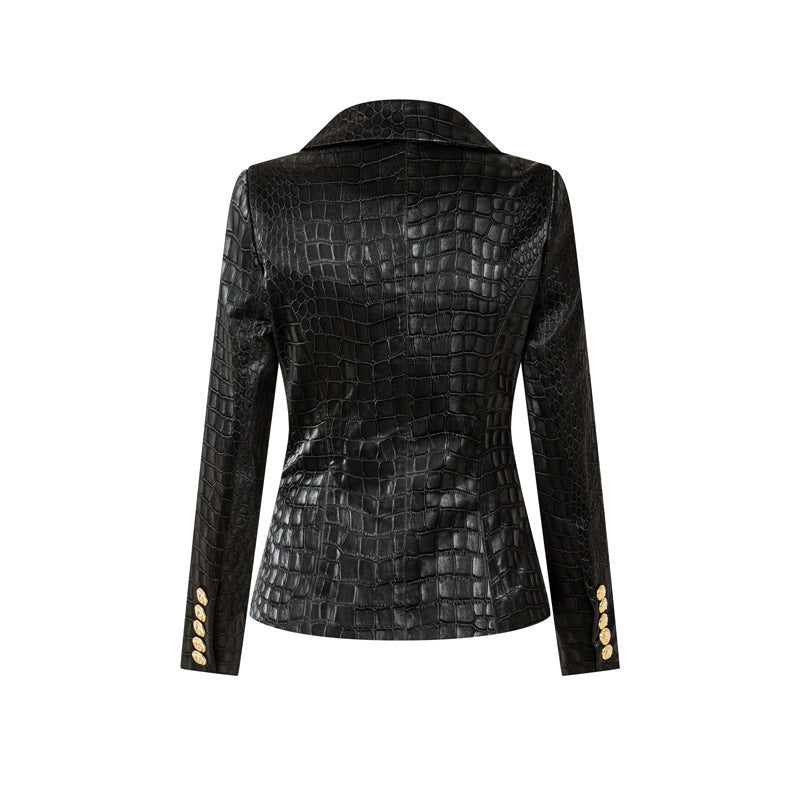 Anzug aus Krokodilleder, europäischer und amerikanischer Stil, schlanke Passform, Metallverschluss, taillierte Jacke