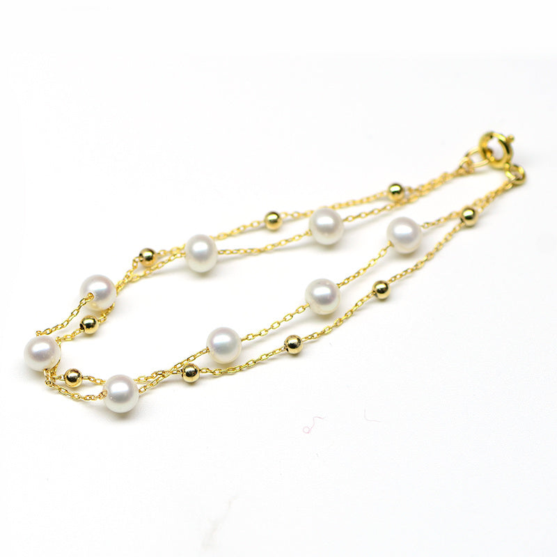 18K Gold Doppellagiges Armband mit Meerwasserperlen – Eleganz in Perfektion