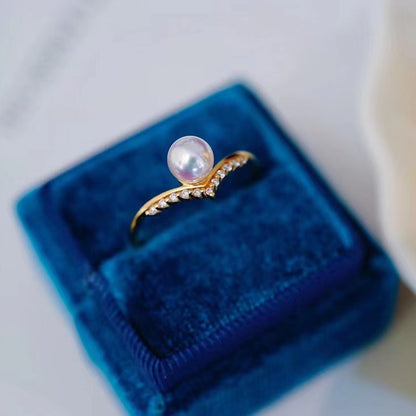 Damen 18K Gold und Diamant V-förmiger Mode Einfacher Ring