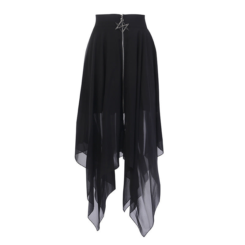 Zombie Cold Irregular Mesh Six-pointed Star Zipper Long Skirt – Einzigartig und stilvoll