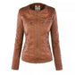 Damen-Lederjacke mit abnehmbarem Revers, langen Ärmeln und Reißverschluss