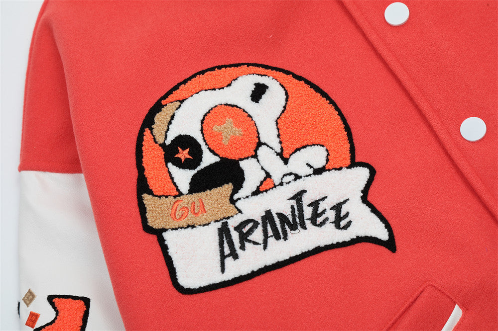 Baseballjacke für Herren mit Cartoon-Stickerei, Kontrastfarben und dicker Steppung