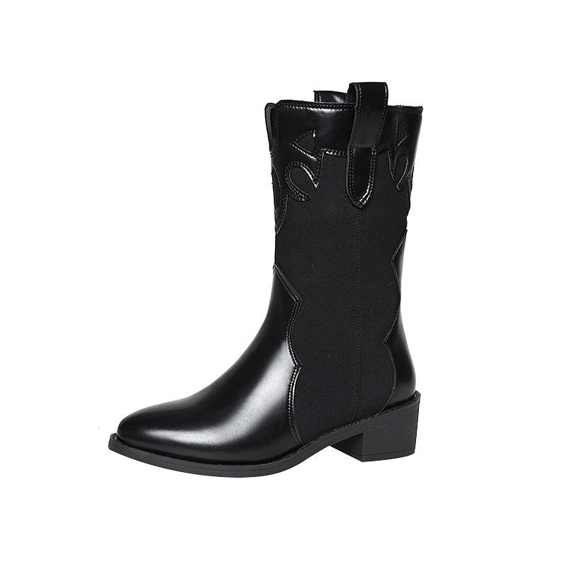 Women's cowboy boots - fashionable mid-calf boots with low heels 