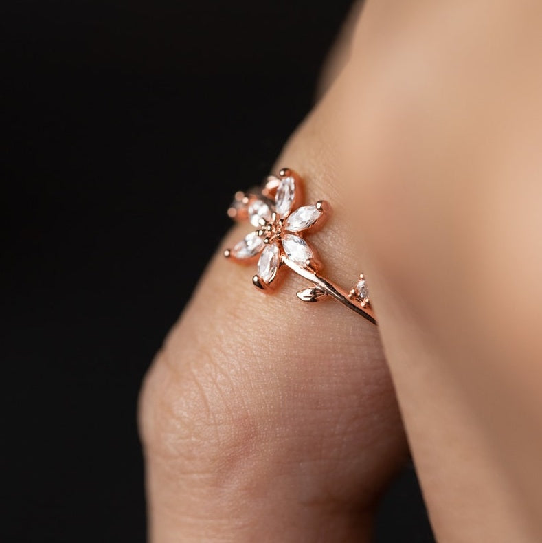 Floral Wedding Band für Damen – 18K 14K Gold S925 Silber Diamant-Ring