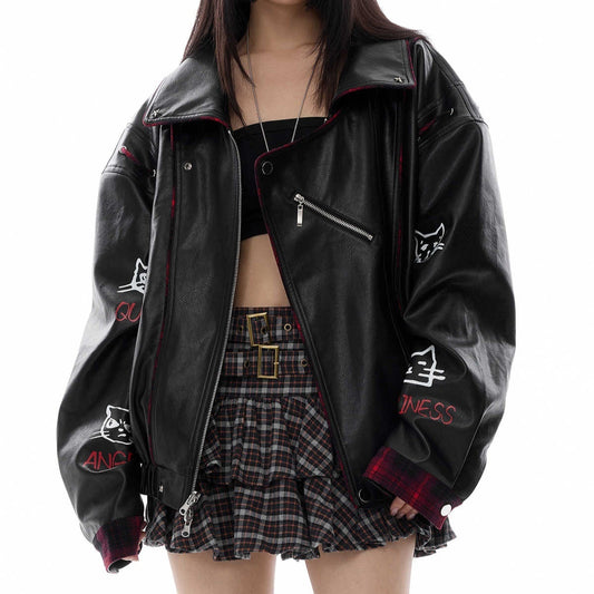Motorcycle reversible jacket Pu Shuai Vibe leather jacket