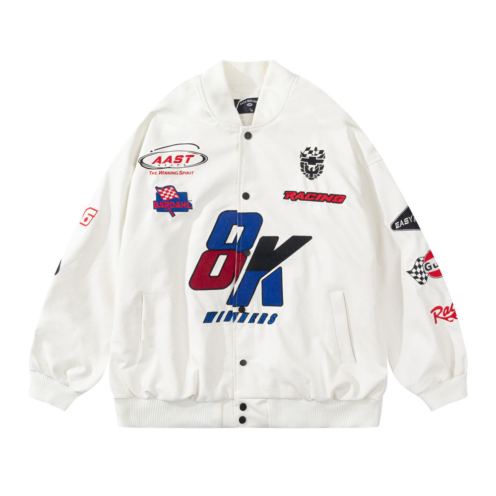 Fashionable personality embroidered PU leather jacket for men