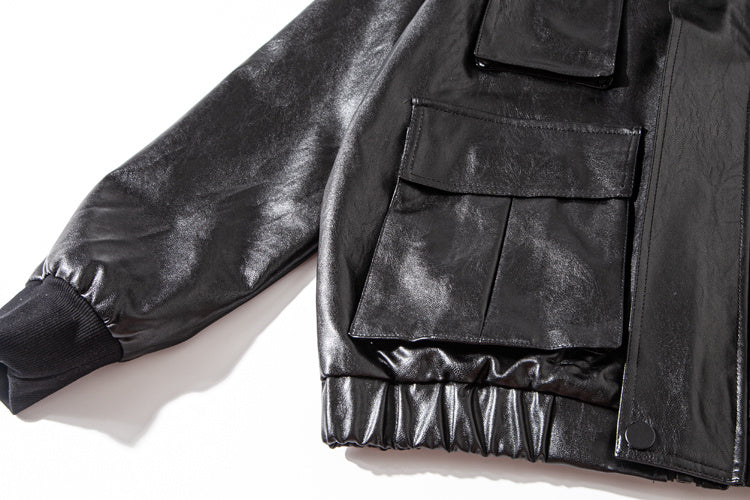 Werkzeug-Motorrad-Lederjacke für Herren, trendig, locker und gutaussehend