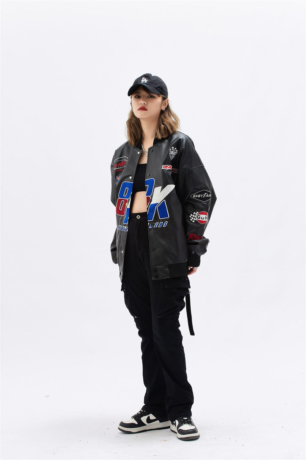 Fashionable personality embroidered PU leather jacket for men
