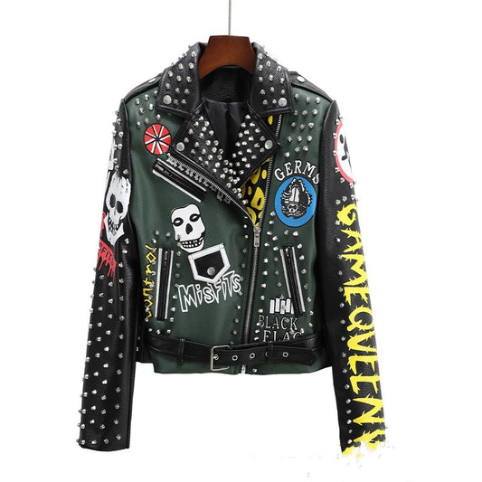 European-American fashion, short motorcycle jacket with floral pattern