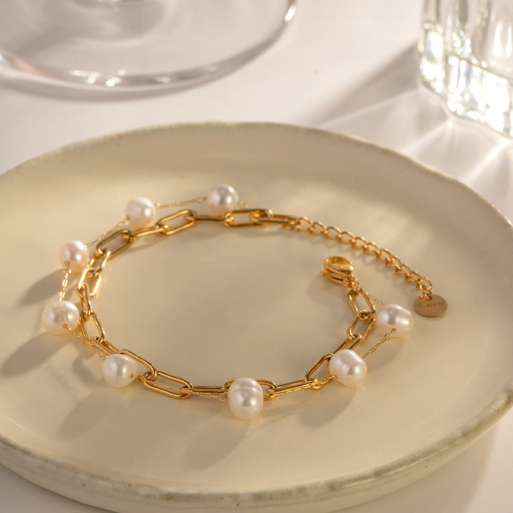 Französisches Elegantes Armband – Damen Süßwasserperlen-Armband