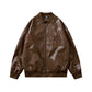 PU Faux Leather Loose Baseball Jacket for Men and Women