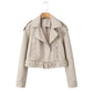 Fashionable washed faux leather motorcycle jacket with zipper