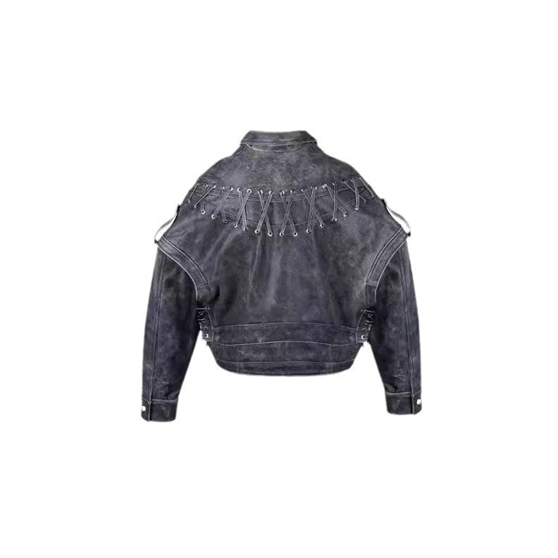Women's leather jacket in vintage web design