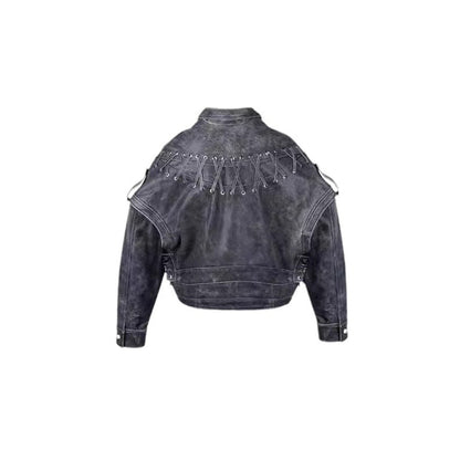 Women's leather jacket in vintage web design