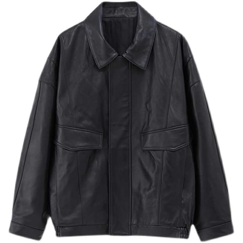 Damen-Lose-Passform-Kurzmantel aus PU-Leder im Retro-Stil