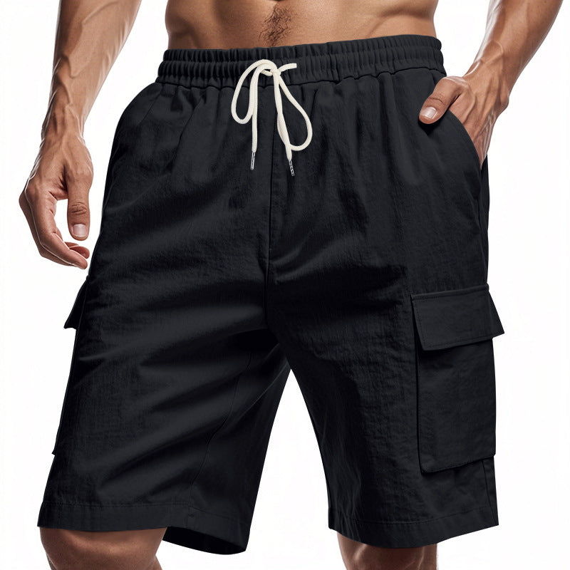 Lockere Sport- und Freizeithose aus Leinen mit Kordelzug in einfarbigem Design