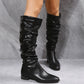 Women's Cowboy Boots - White Long Boots with Pointed Toe and Block Heel