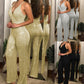 Damen Jumpsuit mit Trägern und Goldprägung