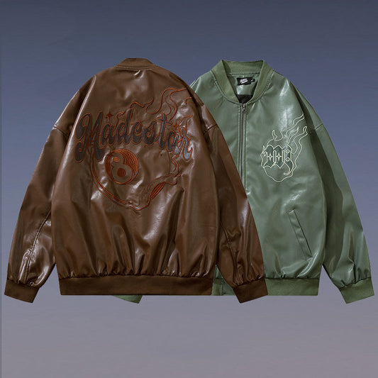 PU-Kunstleder-Lose-Baseballjacke für Männer und Frauen