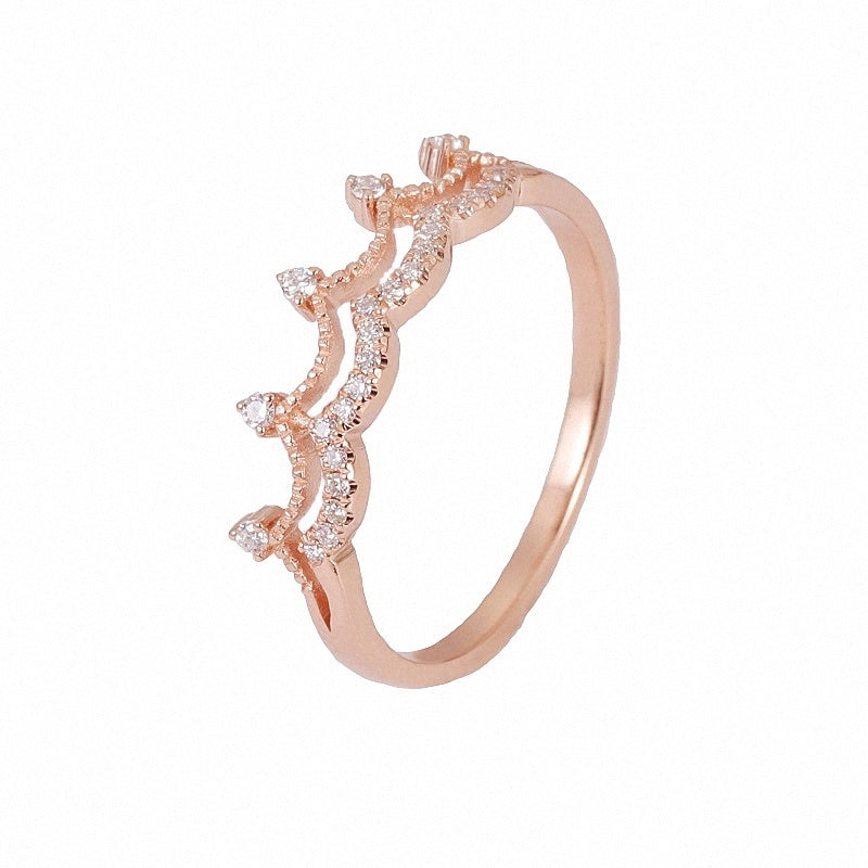 18K Gold Damenring – Krone aus Roségold mit Diamantoptik