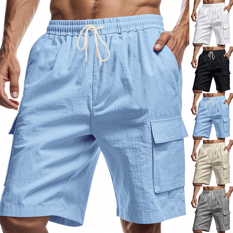 Lockere Sport- und Freizeithose aus Leinen mit Kordelzug in einfarbigem Design