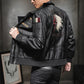 Men's PU Leather Jacket with Lapel and Embroidery in Motorcycle Style